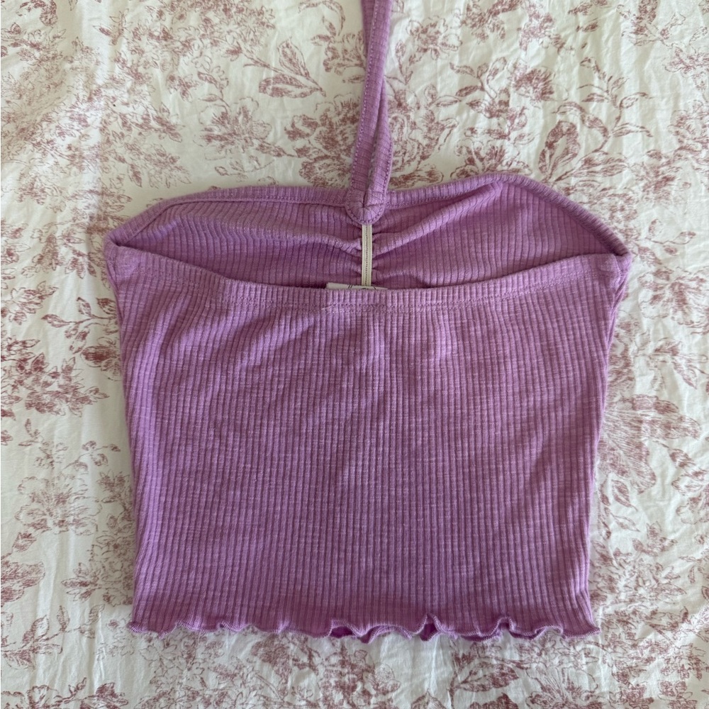 Purple Ribbed Halter Crop Top - Picture 2 of 3